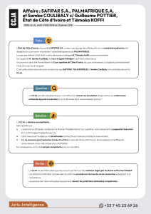 SAFIPAR S.A., PALMAFRIQUE S.A. et Samba COULIBALY c/ Guillaume POTTIER, État de Côte d’Ivoire et Tiémoko KOFFI